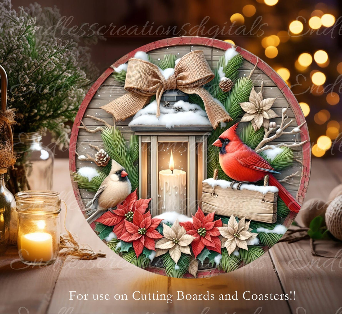 BELIEVE CARDINAL PAIR Door hanger, wreath sign, round cutting board ornament, sublimation high resolution 2 files for download 1 add text