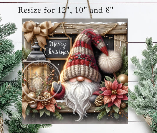 WINTER WINDOW GNOME Square door hanger, wreath sign, square cutting board, coasters sublimation high resolution 2 files, 1 add your own text