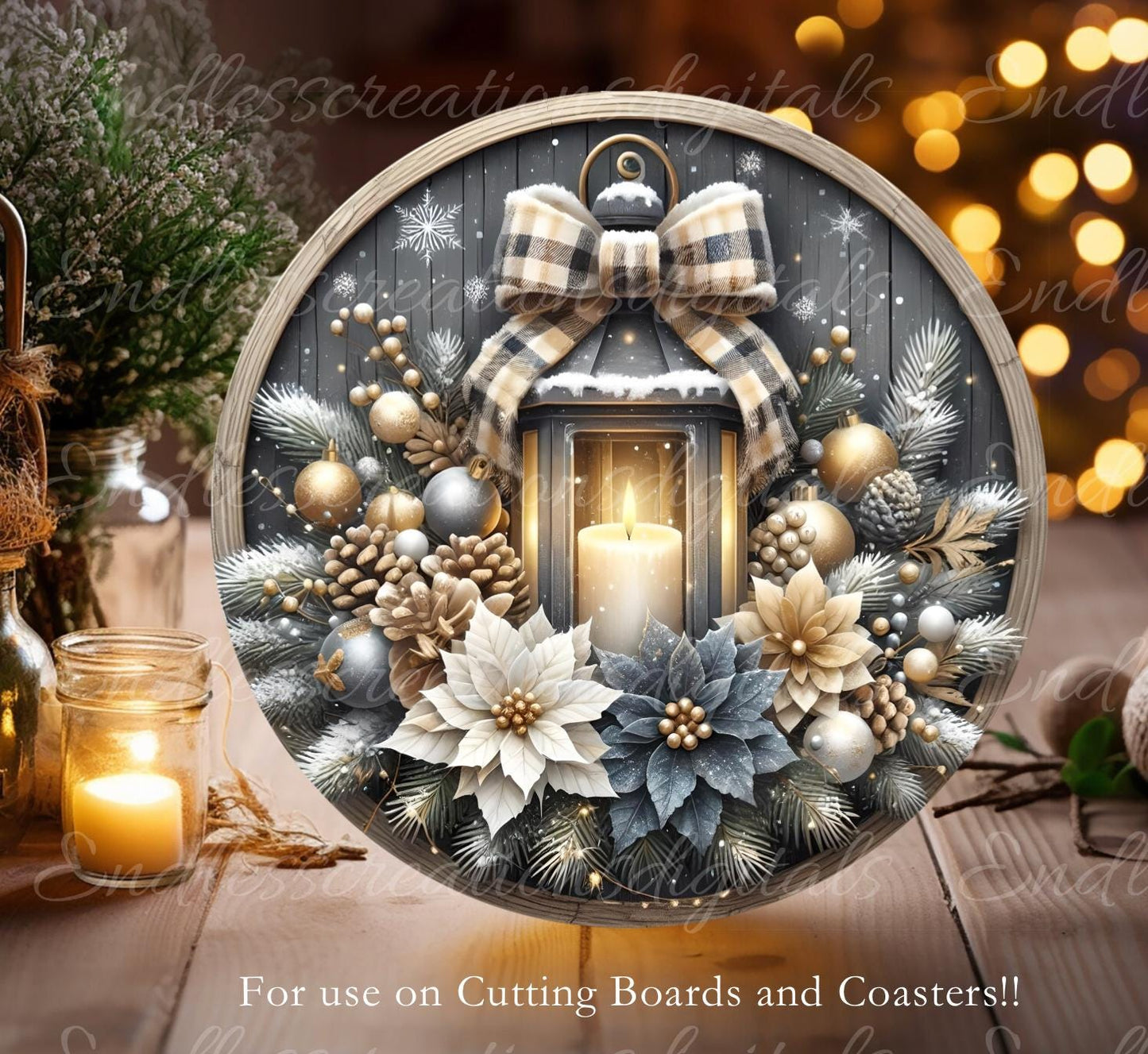 CANDLE LANTERN Door hanger, wreath sign, round cutting board ornament, resize, sublimation high resolution 1 file for download