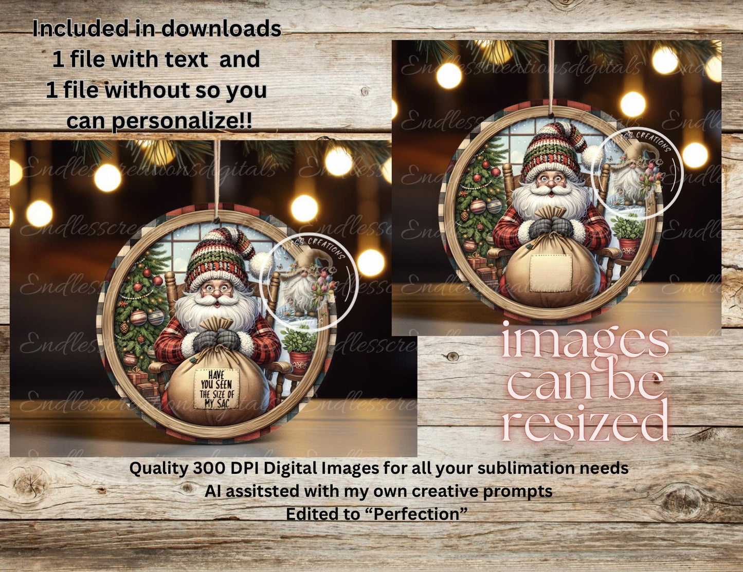 SANTA SAC TREE ornament, Door Hanger for sublimation high resolution 2 files for download 1 add your own text