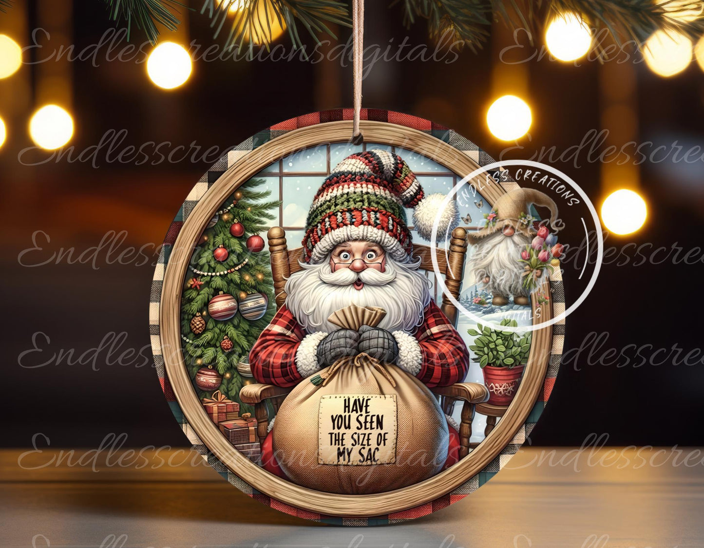 SANTA SAC TREE ornament, Door Hanger for sublimation high resolution 2 files for download 1 add your own text