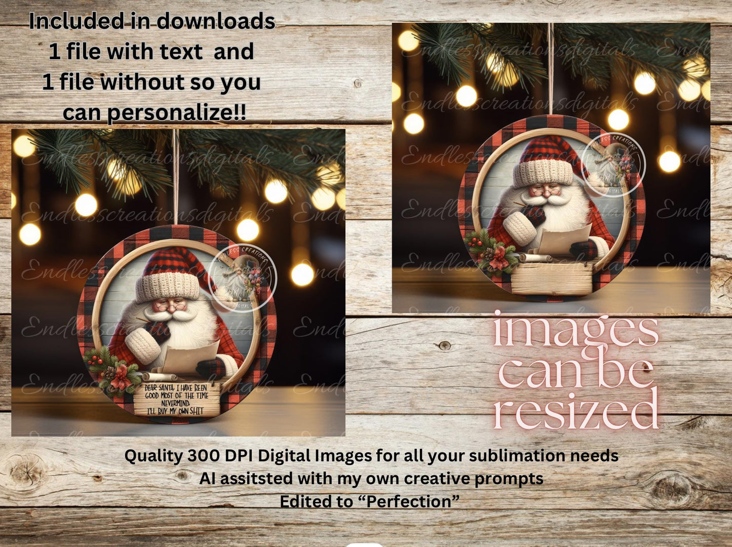 DEAR SANTA I have been good ornament, Door Hanger for sublimation high resolution 2 files for download 1 add your own text