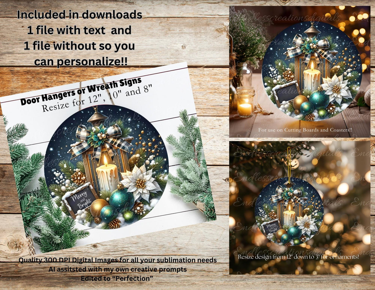 EMERALD CANDLE Door hanger, wreath sign, round cutting board ornament, resize, sublimation high resolution 2 files for download, 1 add text