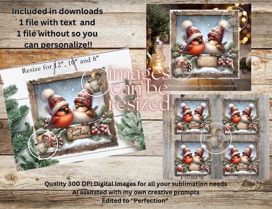 CARDINAL COUPLE Door hanger, wreath sign,SQUARE cutting board, ornament, can resize,  for sublimation high resolution, 2 files, 1 add text