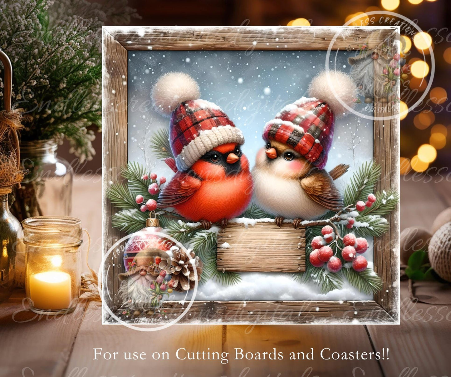 CARDINAL COUPLE Door hanger, wreath sign,SQUARE cutting board, ornament, can resize,  for sublimation high resolution, 2 files, 1 add text