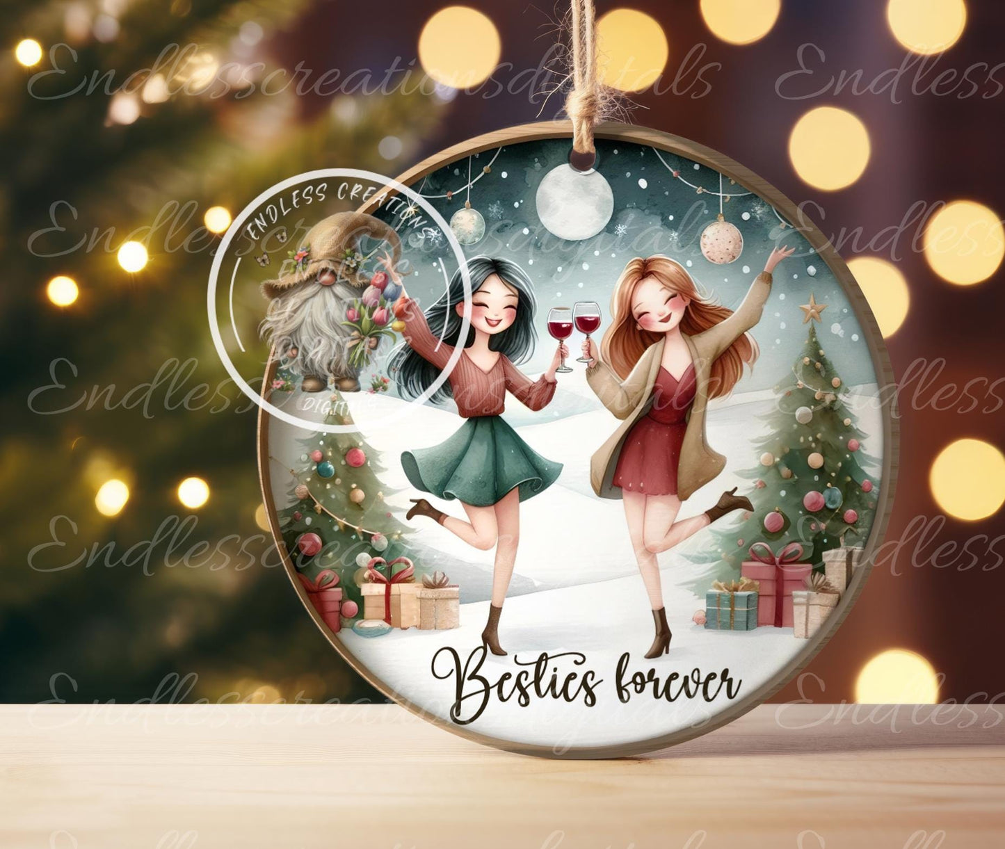 BESTIES FOREVER ornament, Door Hanger for sublimation high resolution 2 files for download 1 add your own text