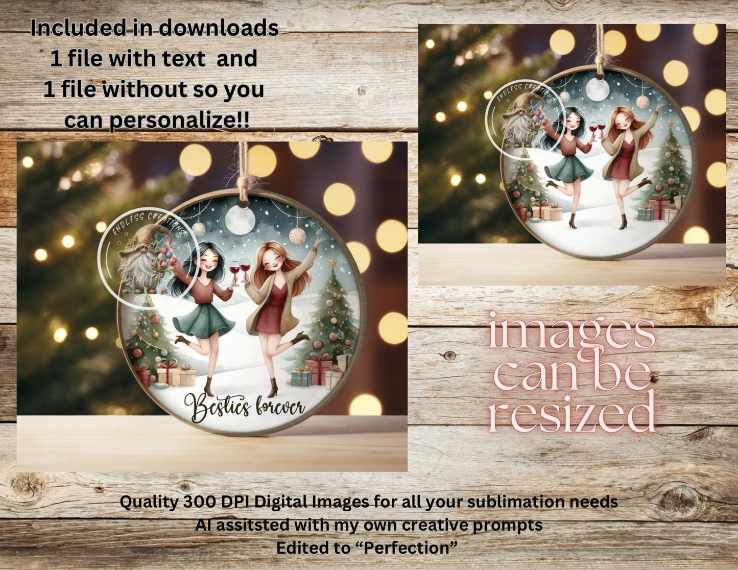 BESTIES FOREVER ornament, Door Hanger for sublimation high resolution 2 files for download 1 add your own text