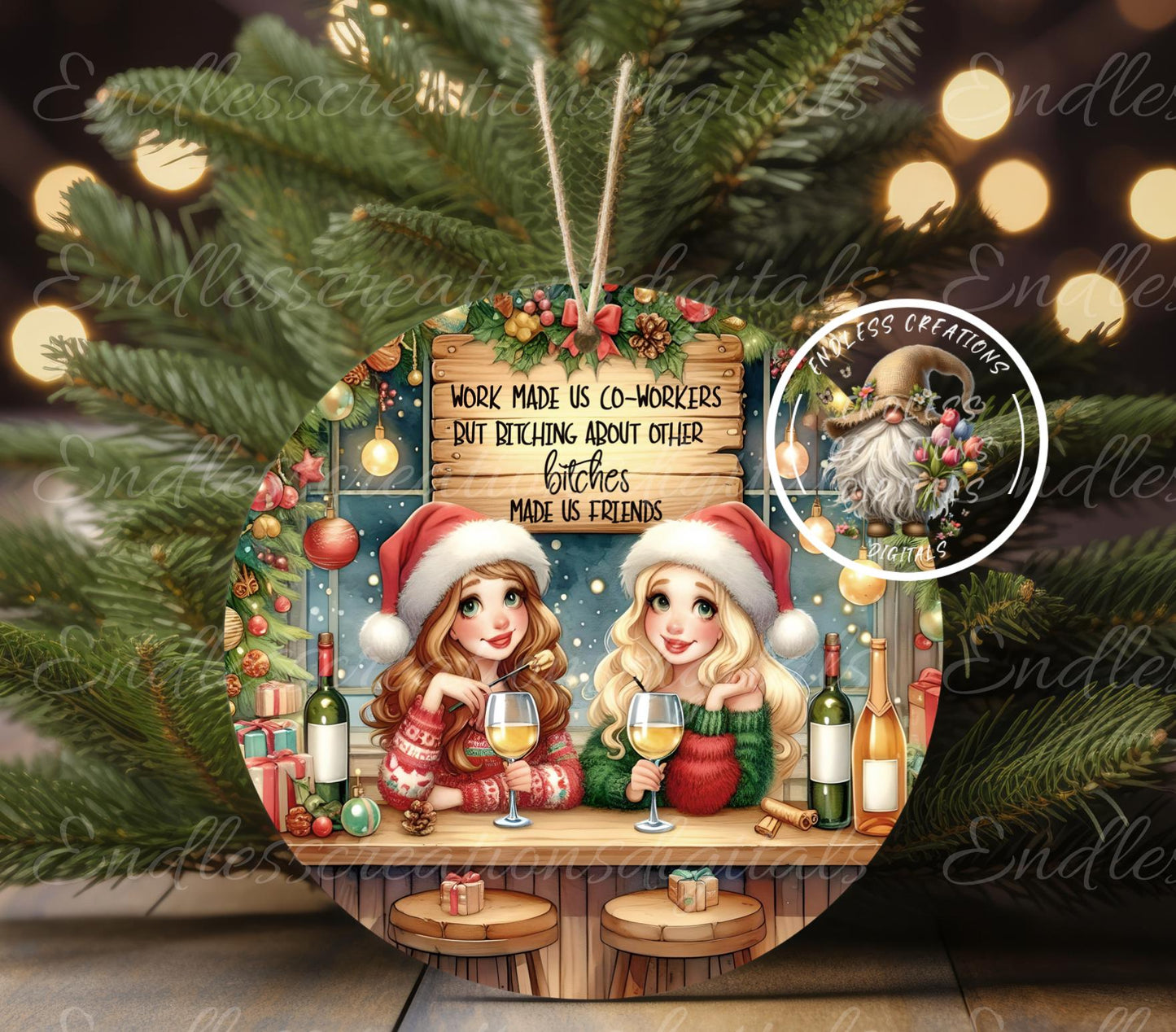 CO-WORKERS BITCHES ornament, Door Hanger for sublimation high resolution 2 files for download 1 add your own text