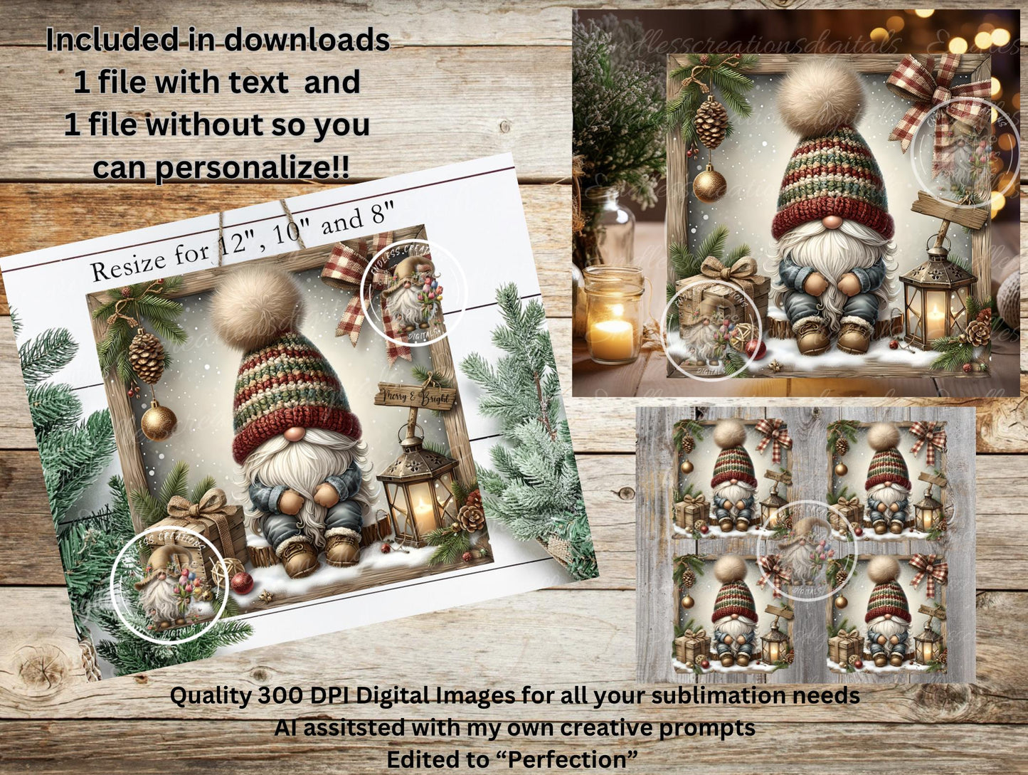 SQUARE WINTER GNOME Door hanger, wreath sign square cutting board, coasters can resize,  for sublimation high resolution 2 files, 1 add text