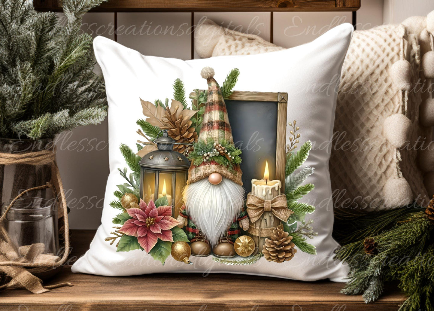 WINTER GNOMES PILLOW covers, tea towel, tote bags etc. sublimation package of 5 high definition 300 Dpi, transparent, add your own text