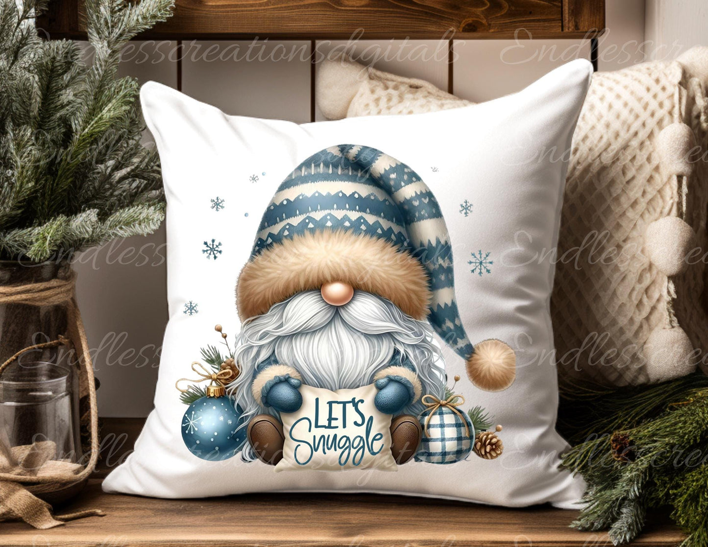 WINTER GNOMES HUGS Pillow covers, tea towel, tote bags etc. sublimation package of 5 high definition 300 Dpi, transparent