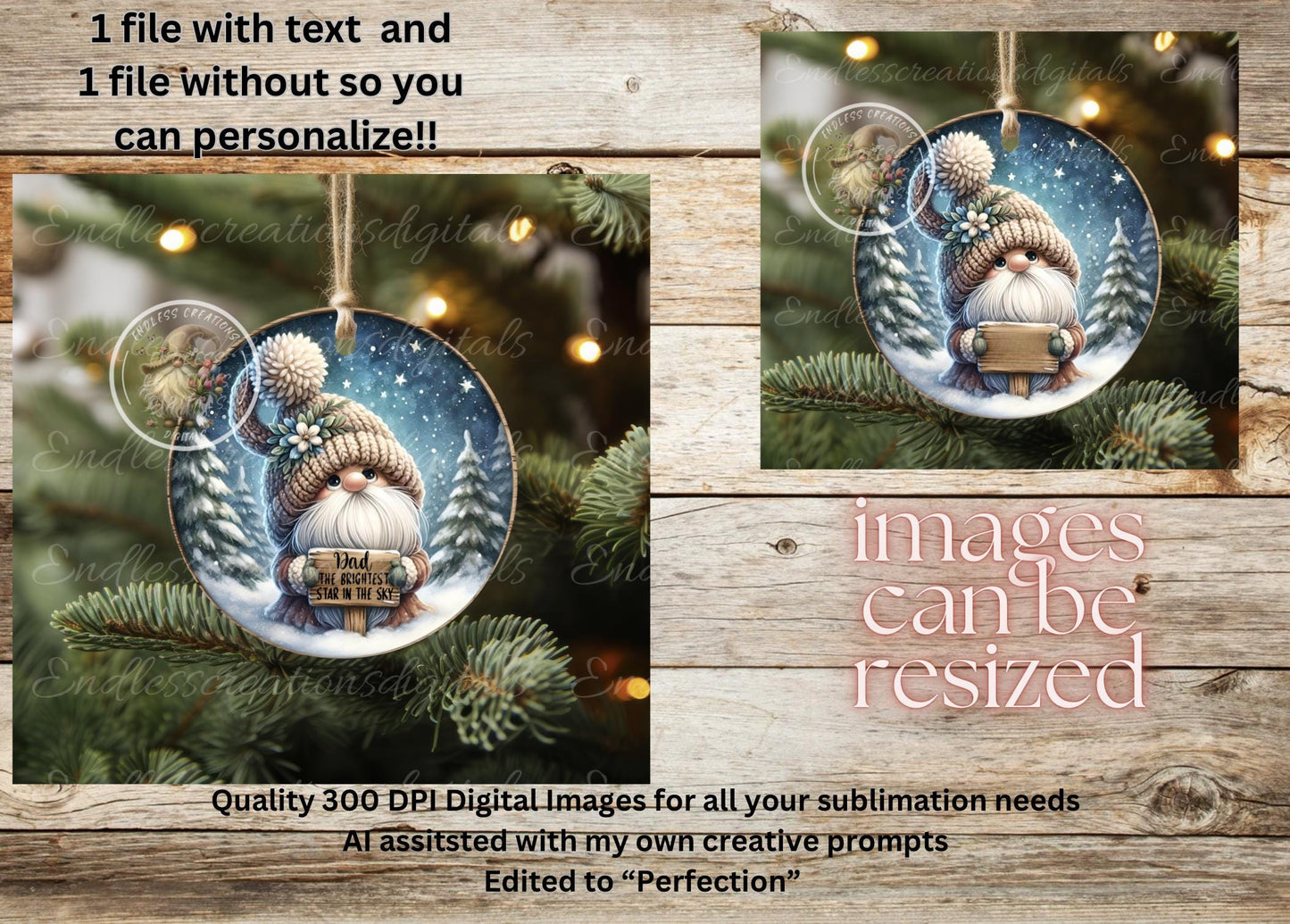 DAD STAR MEMORIAL ornament, Door Hanger for sublimation high resolution 2 files for download 1 add your own text