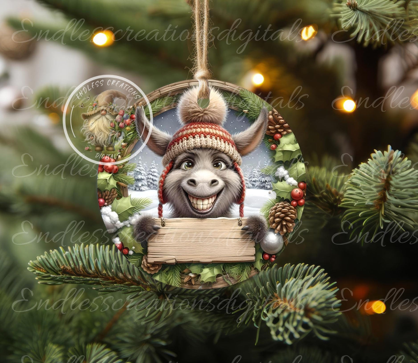 MERRY CHRISMYASS DONKEY ornament, Door Hanger for sublimation high resolution 2 files for download 1 add your own text