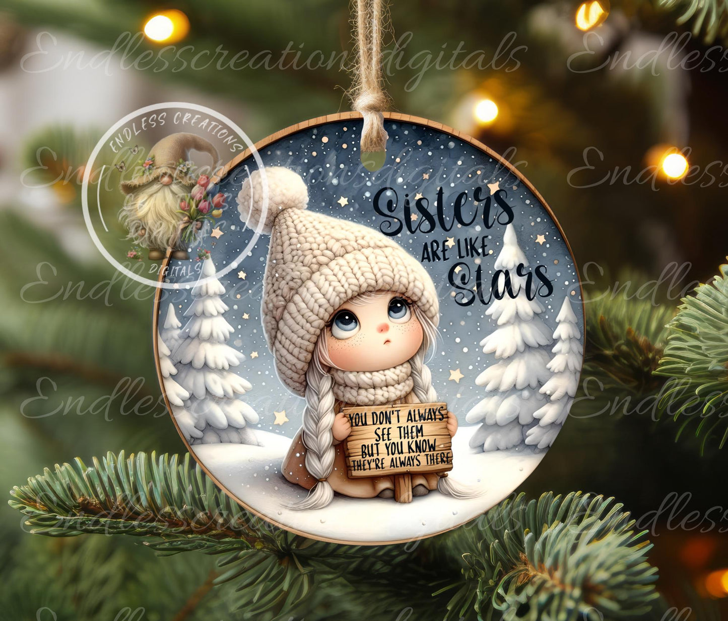 SISTERS ARE STARS ornament, Door Hanger for sublimation high resolution 2 files for download 1 add your own text