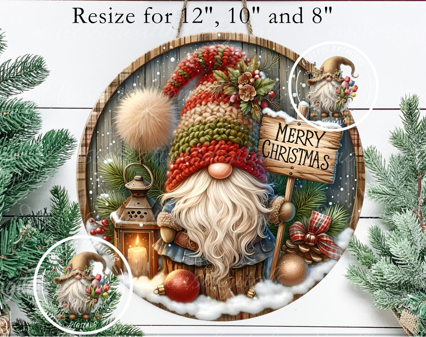 ROUND WINTER GNOME Door hanger, wreath sign square cutting board, coasters can resize,  for sublimation high resolution 2 files, 1 add text