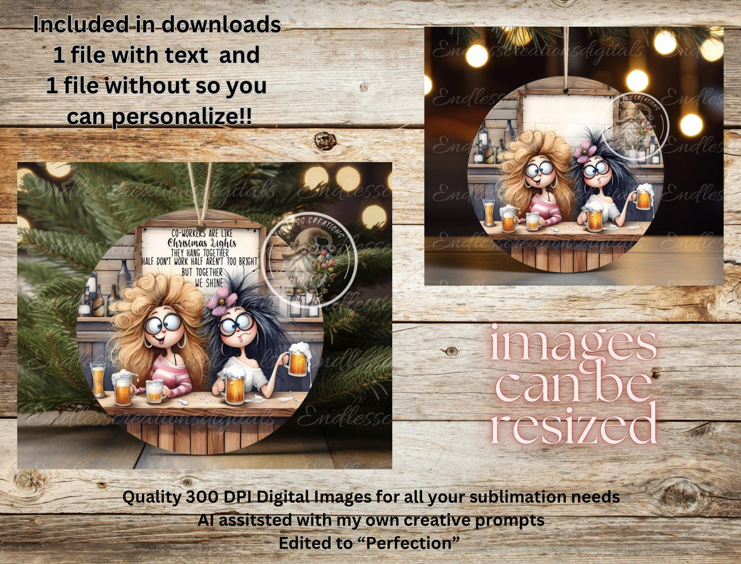 CHRISTMAS LIGHTS COWORKERS ornament, Door Hanger for sublimation high resolution 2 files for download 1 add your own text