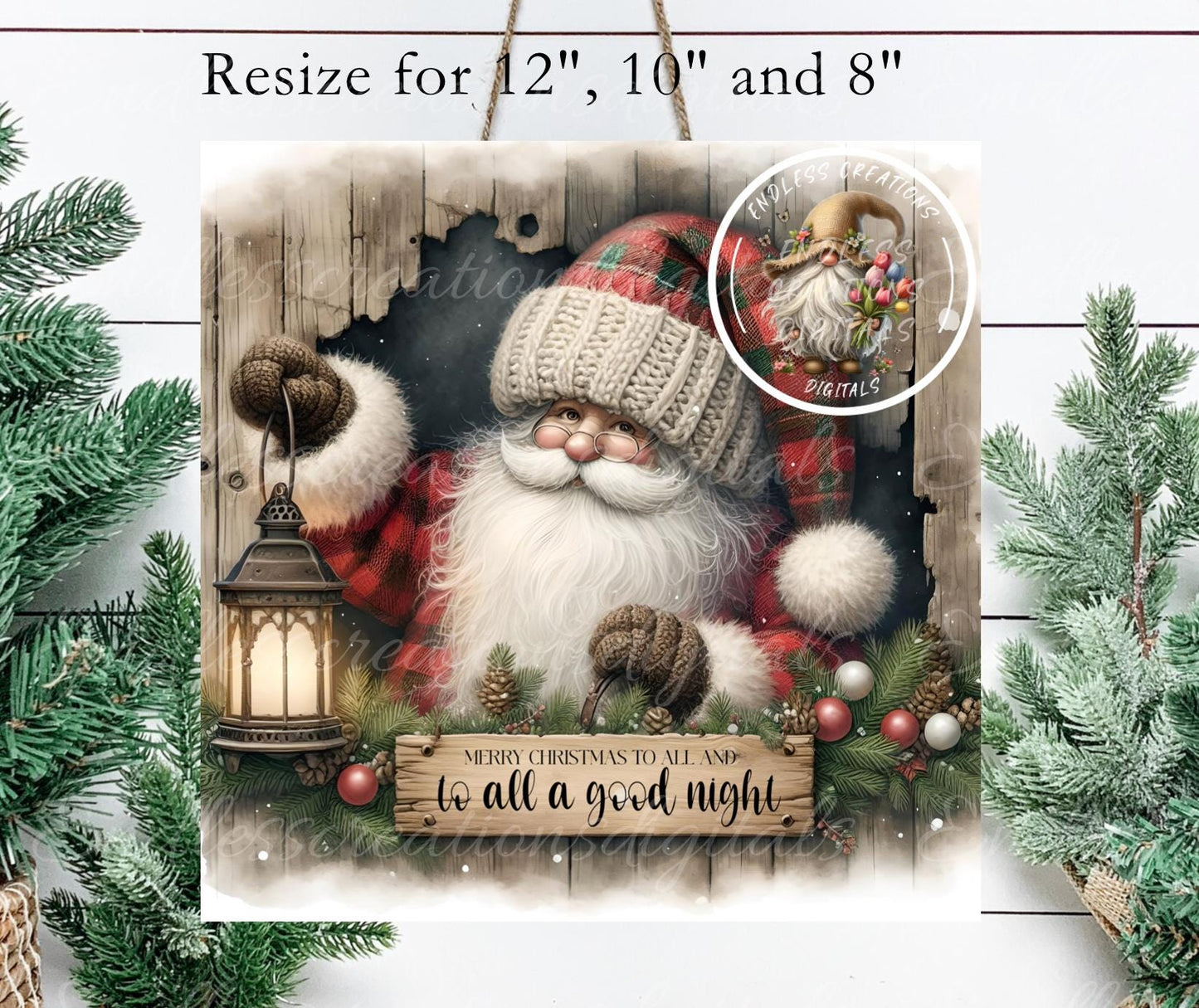 VINTAGE SANTA SQUARE door hanger, wreath sign, square cutting board, coasters sublimation high resolution 2 files, 1 add your own text