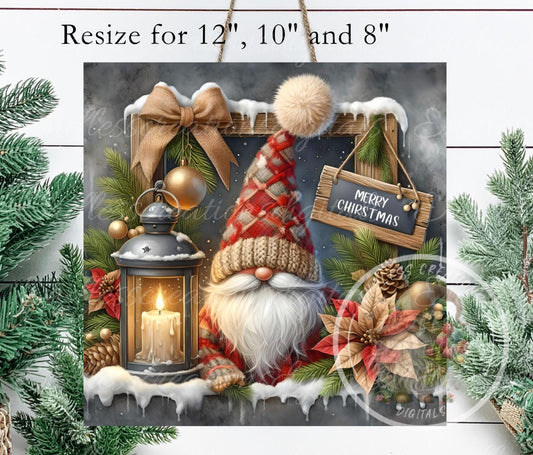 WINTER WINDOW GNOME Square door hanger, wreath sign, square cutting board, coasters sublimation high resolution 2 files, 1 add your own text