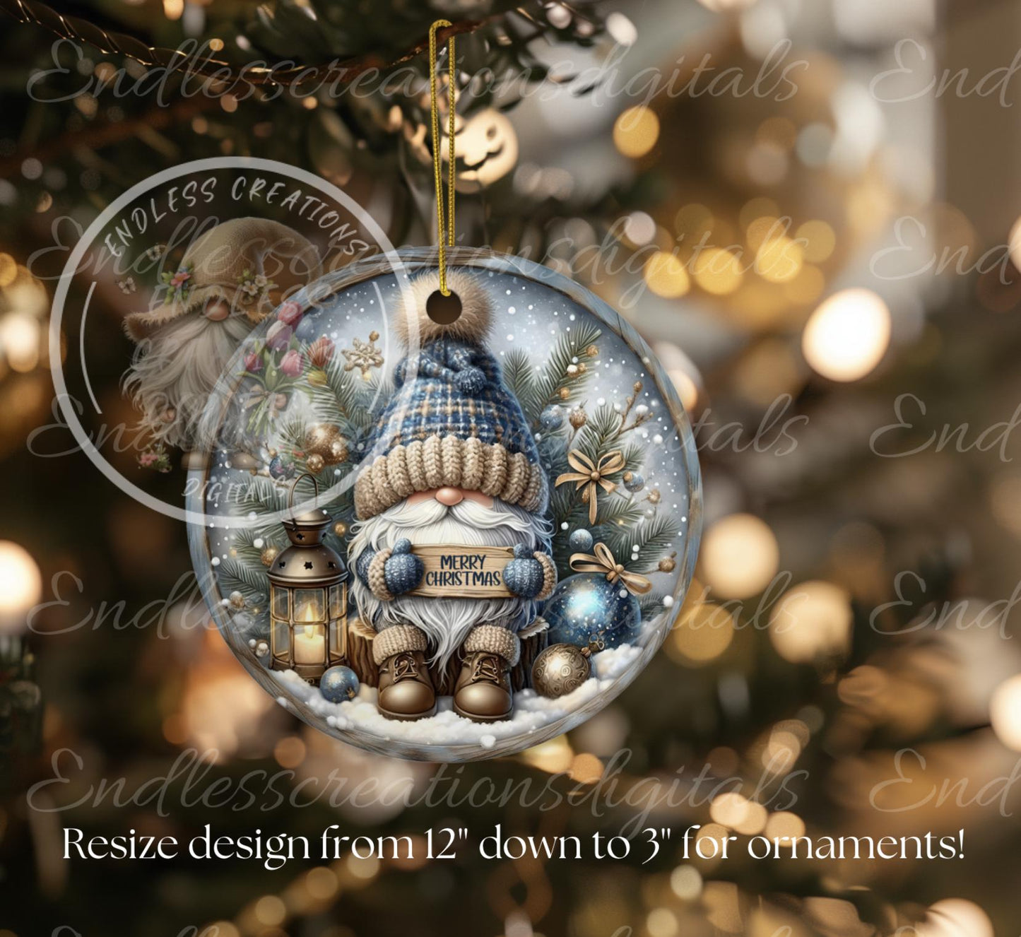 WINTER GNOME ROUND  door hanger, wreath sign, round cutting board, ornaments, for sublimation high resolution 2 files, 1 add your own text