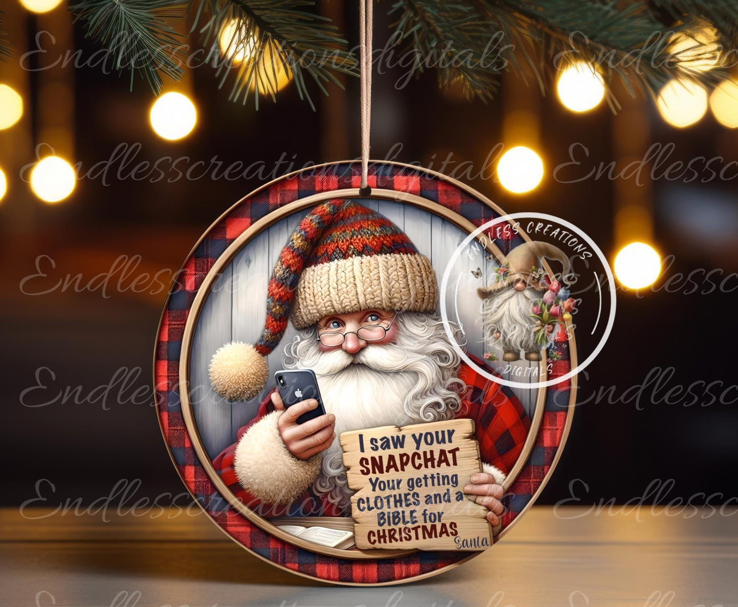 SNAPCHAT SANTA  TREE ornament, Door Hanger for sublimation high resolution 2 files for download 1 add your own text