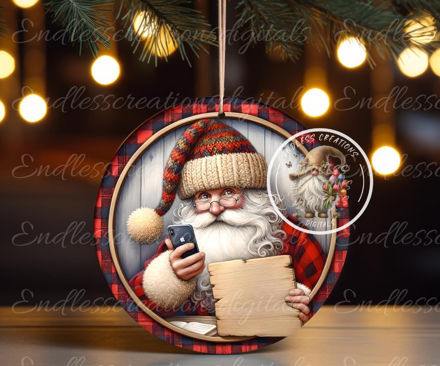 SNAPCHAT SANTA  TREE ornament, Door Hanger for sublimation high resolution 2 files for download 1 add your own text