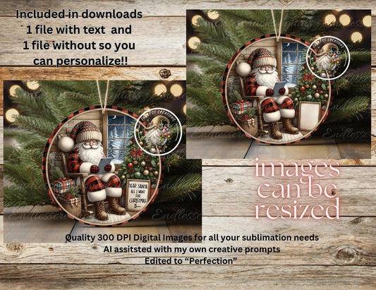 DEAR SANTA ALL I want, ornament, Door Hanger for sublimation high resolution 2 files for download 1 add your own text, can be resized