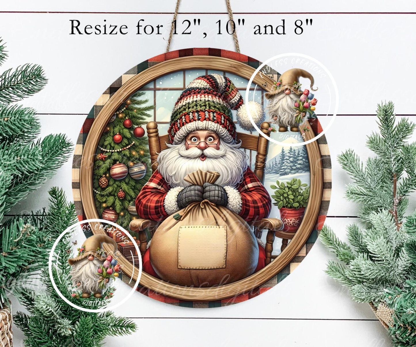 SANTA SAC TREE ornament, Door Hanger for sublimation high resolution 2 files for download 1 add your own text