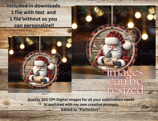 SANTA'S NAUGHTY LIST ornament, Door Hanger for sublimation high resolution 2 files for download 1 add your own text