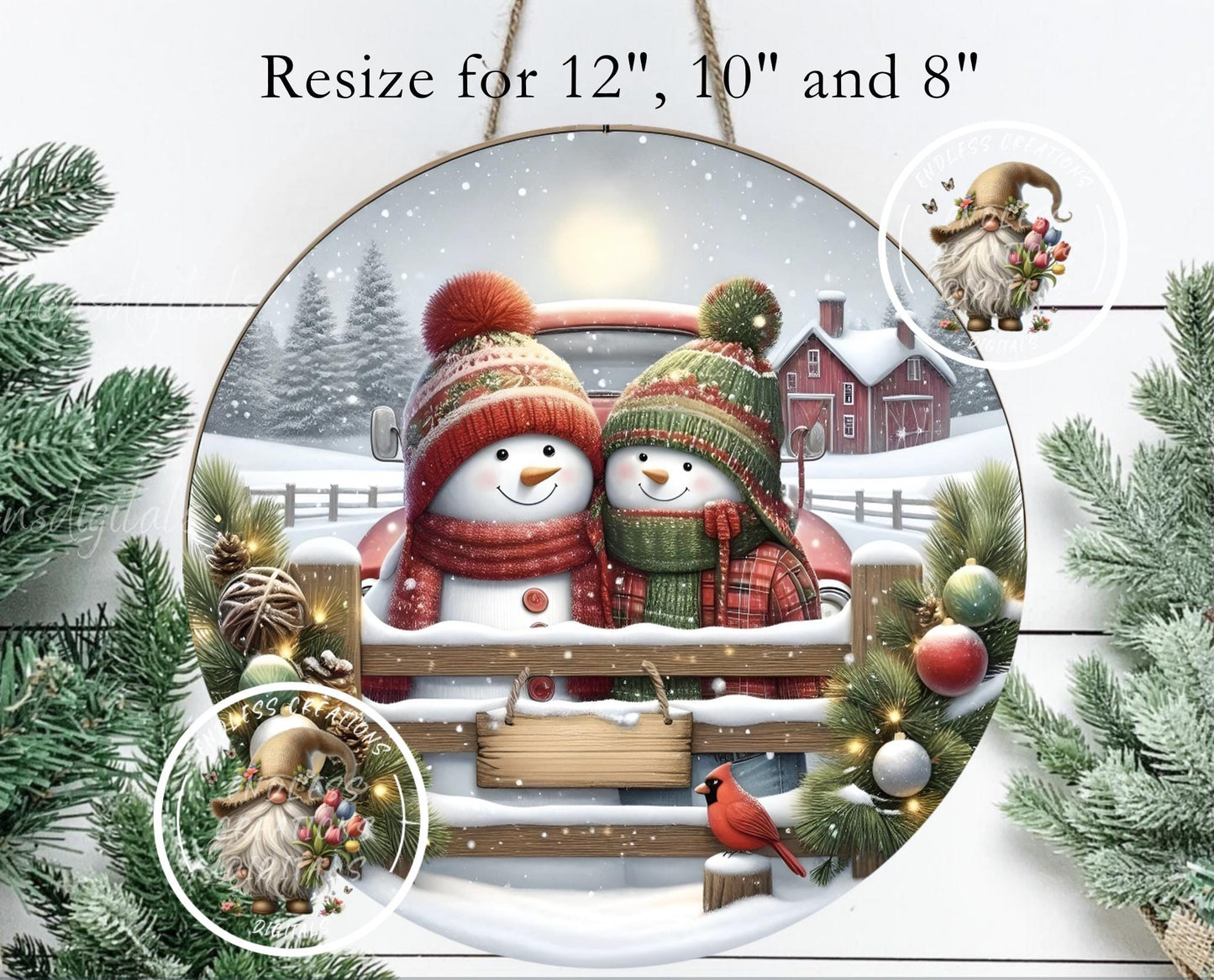 SNOWMAN COUPLE FIRST Christmas ornament, Door Hanger for sublimation high resolution 2 files for download 1 add your own text