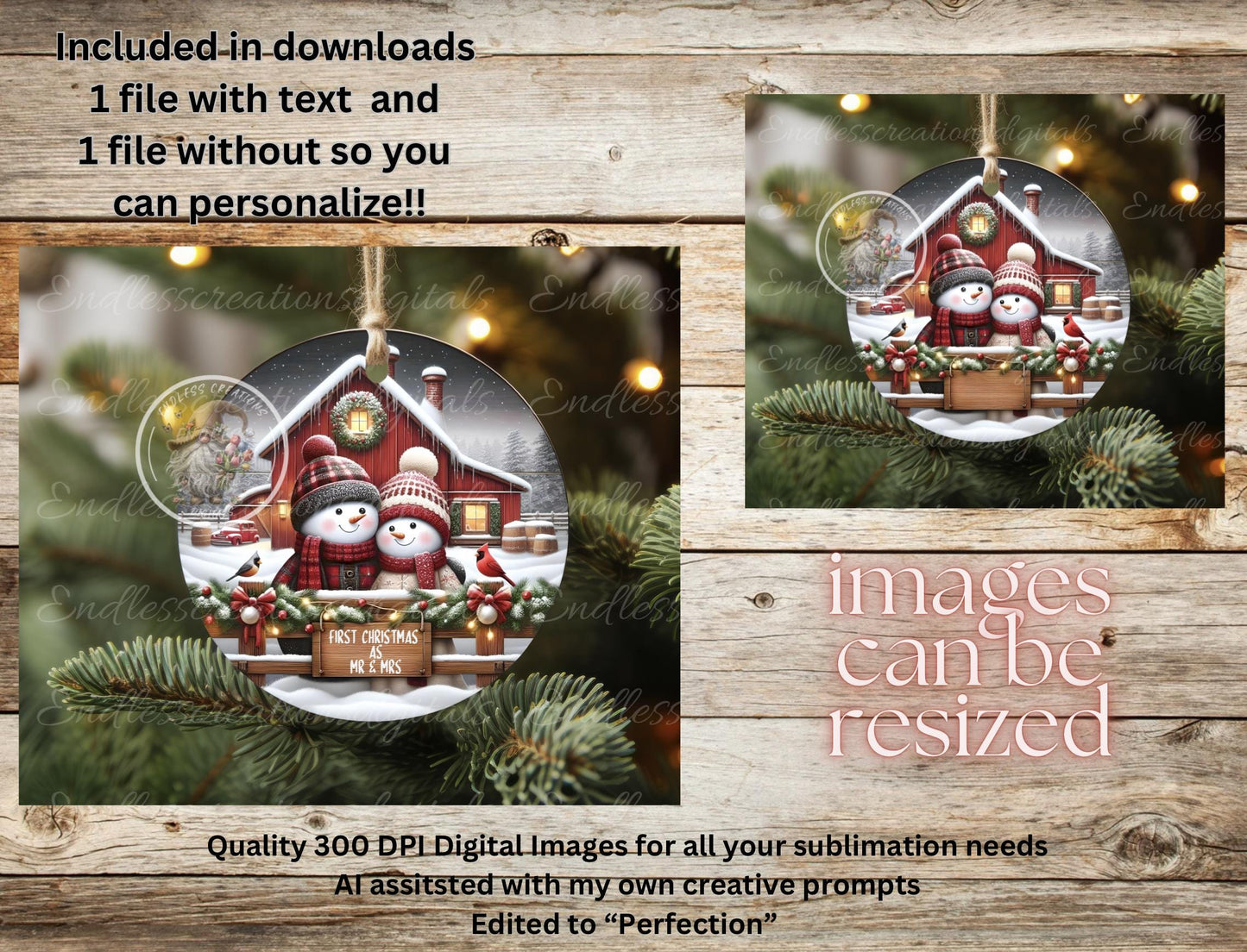 HUSBAND AND WIFE First Christmas ornament, Door Hanger for sublimation high resolution 2 files for download 1 add your own text