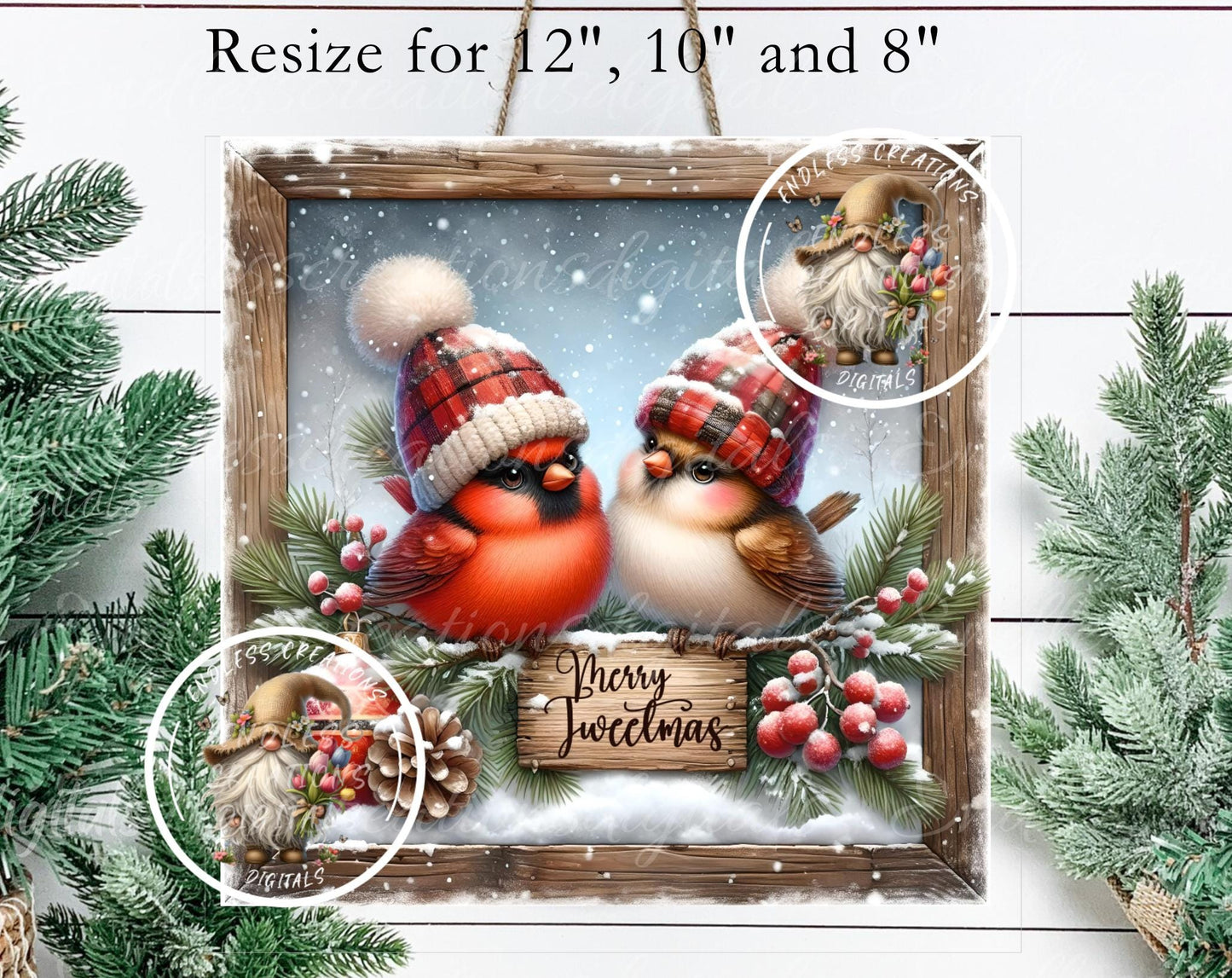 CARDINAL COUPLE Door hanger, wreath sign,SQUARE cutting board, ornament, can resize,  for sublimation high resolution, 2 files, 1 add text