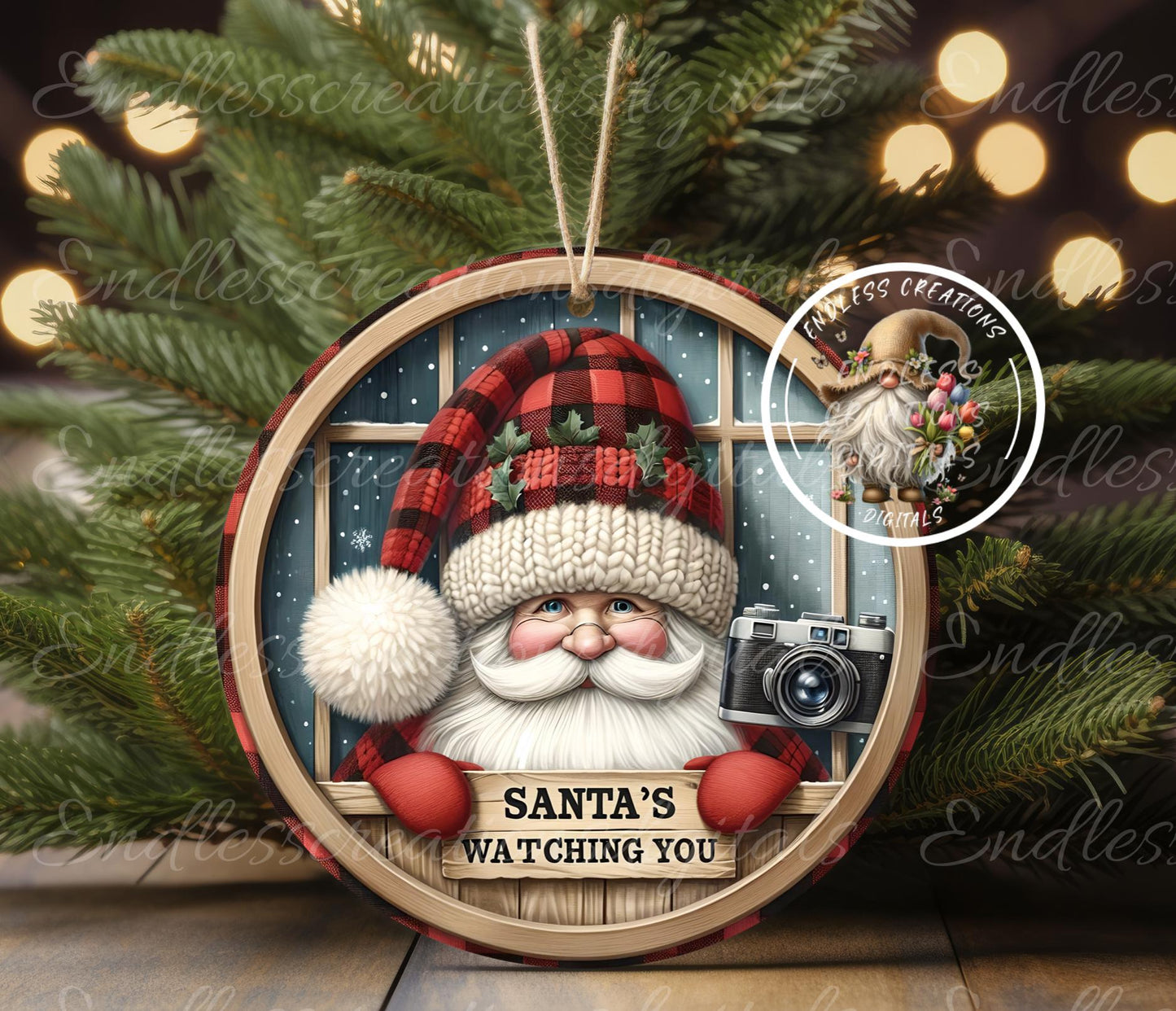 SANTA'S WATCHING YOU ornament, Door Hanger for sublimation high resolution 2 files for download 1 add your own text