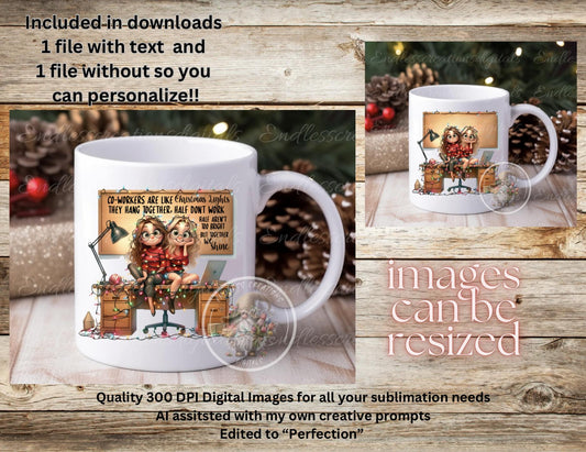 CHRISTMAS LIGHTS COWORKERS mug transparent design for sublimation high resolution 2 files for download 1 add your own text