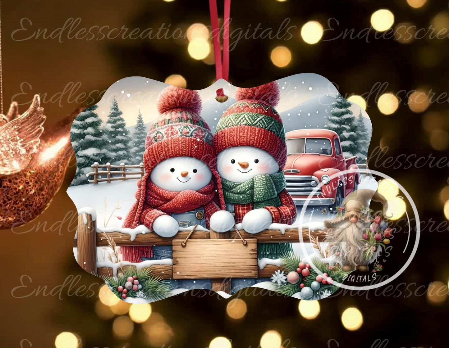 SNOWMAN COUPLE FIRST Christmas ornament, Door Hanger for sublimation high resolution 2 files for download 1 add your own text, can resize