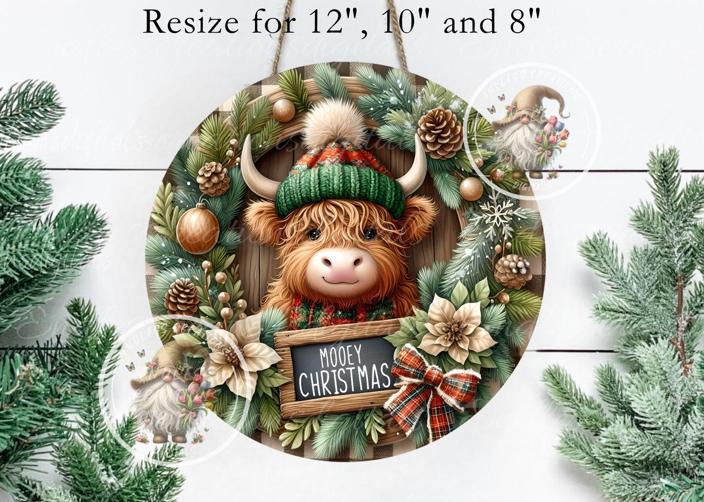 ROUND MOOEY CHRISTMAS Door hanger, wreath sign,  cutting board, coasters, can resize for sublimation high resolution 2 files 1 add text