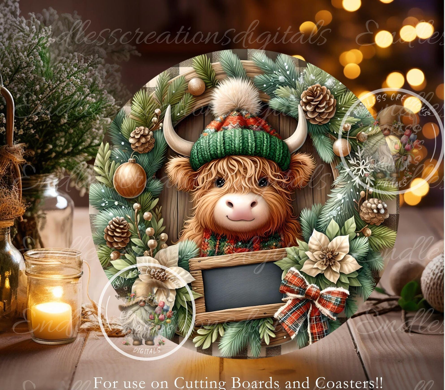 ROUND MOOEY CHRISTMAS Door hanger, wreath sign,  cutting board, coasters, can resize for sublimation high resolution 2 files 1 add text