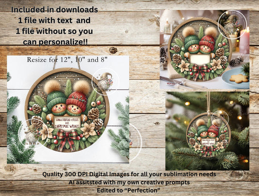 GINGERBREAD COUPLE CHRISTMAS  Door hanger wreath sign,  cutting board ornament can resize for sublimation high resolution 2 files 1 add text