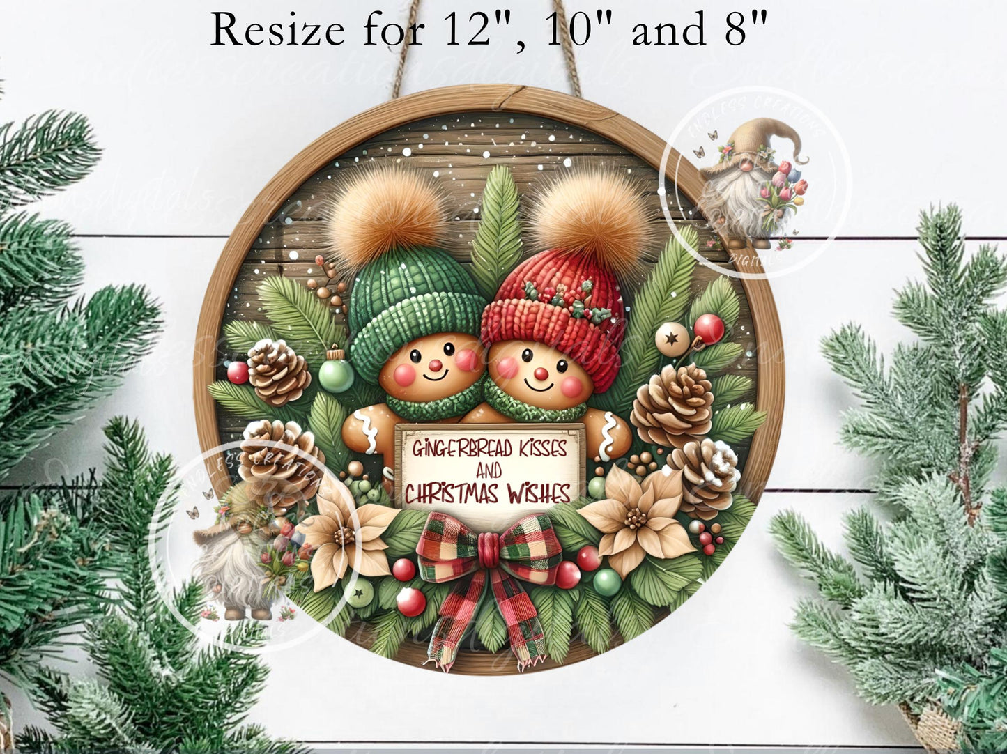 GINGERBREAD COUPLE CHRISTMAS  Door hanger wreath sign,  cutting board ornament can resize for sublimation high resolution 2 files 1 add text