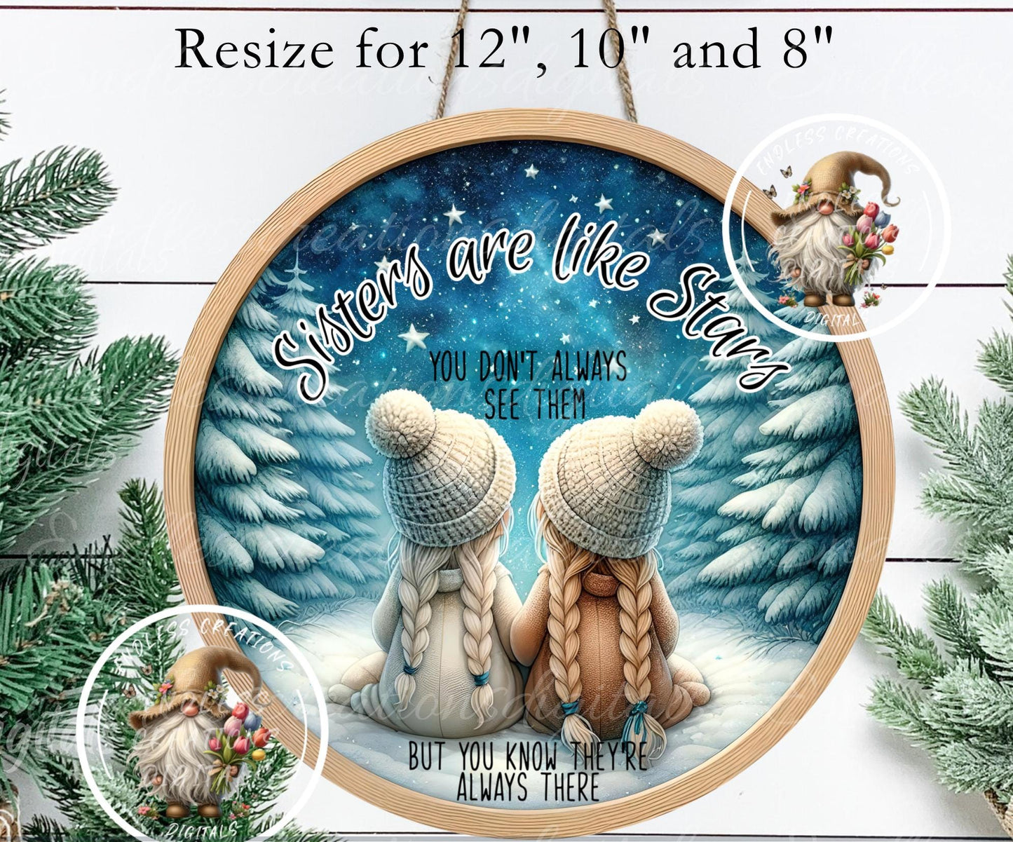 SISTERS ARE STARS ornament, Door Hanger for sublimation high resolution 2 files for download 1 add your own text