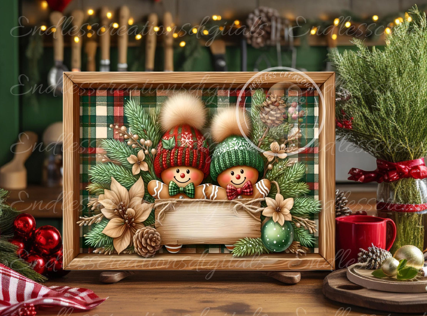 GINGERBREAD KISSES CHRISTMAS cutting board sublimation  sublimation high resolution, 2 files for download 1 add your own text can be resized