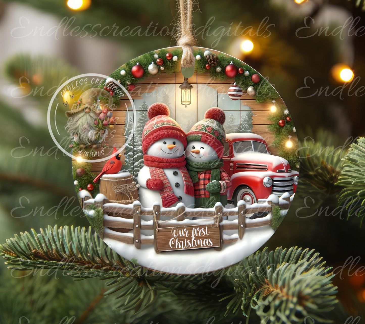 SNOWMAN COUPLE FIRST Christmas ornament, Door Hanger for sublimation high resolution 2 files for download 1 add your own text