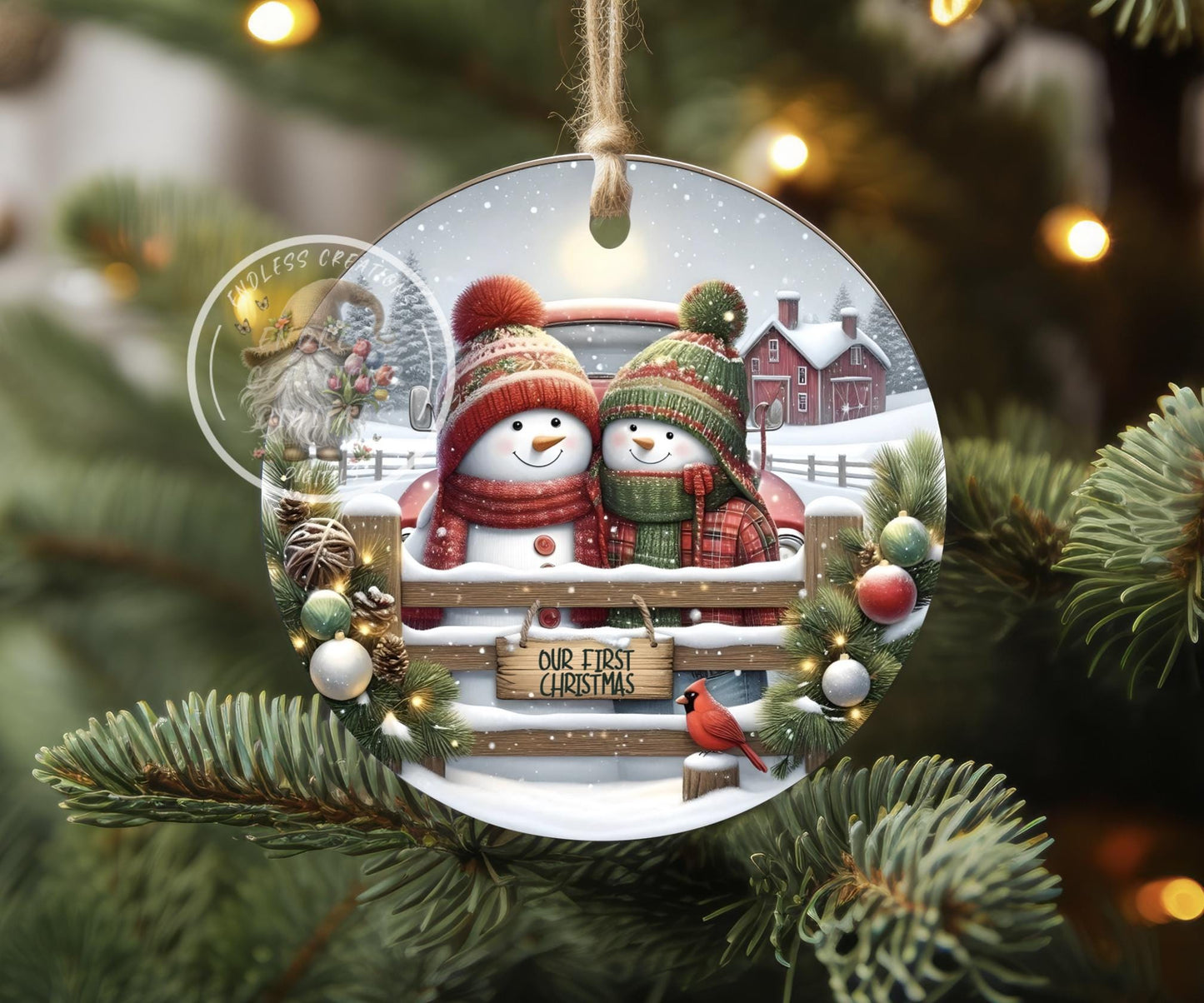 SNOWMAN COUPLE FIRST Christmas ornament, Door Hanger for sublimation high resolution 2 files for download 1 add your own text