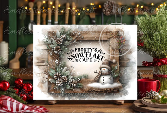 FROSTY'S CAFE WINTER cutting board sublimation  sublimation high resolution, 2 files for download 1 add your own text can be resized