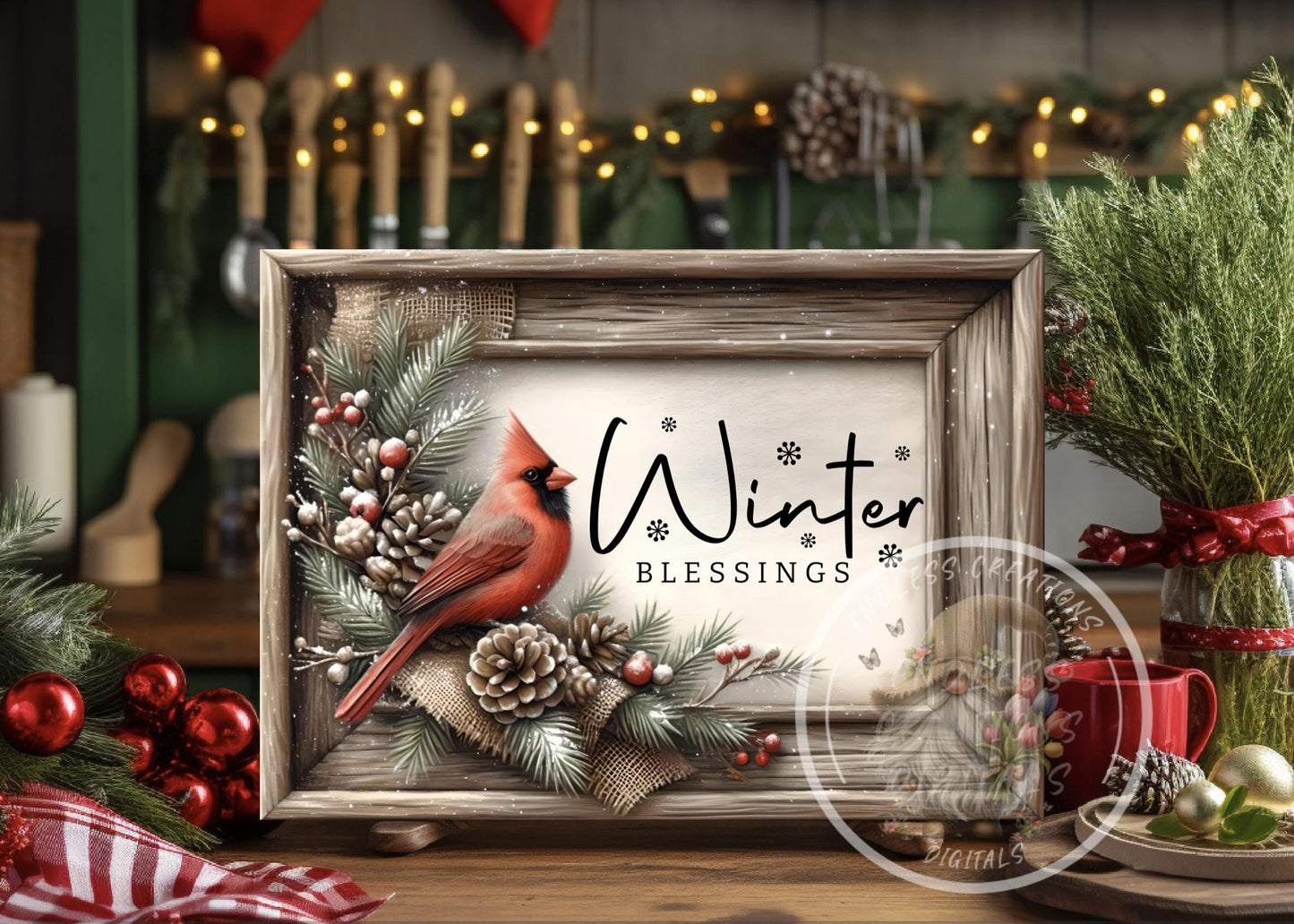 WINTER BLESSINGS CARDINAL Cutting board sublimation, 300 dpi high resolution 2 files for download 1 add your own text