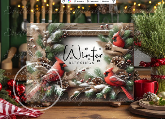 WINTER CARDINALS Cutting board sublimation, 300 dpi high resolution 2 files for download 1 add your own text