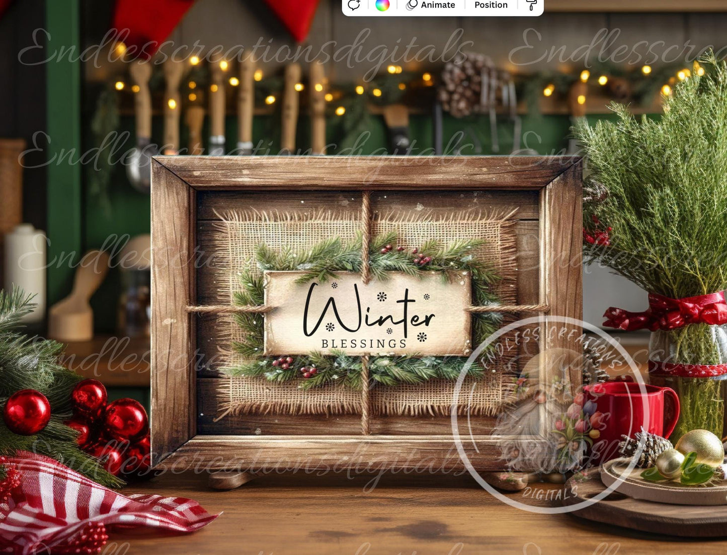 WINTER BLESSINGS WOOD Framed Cutting board sublimation, 300 dpi high resolution 2 files for download 1 add your own text