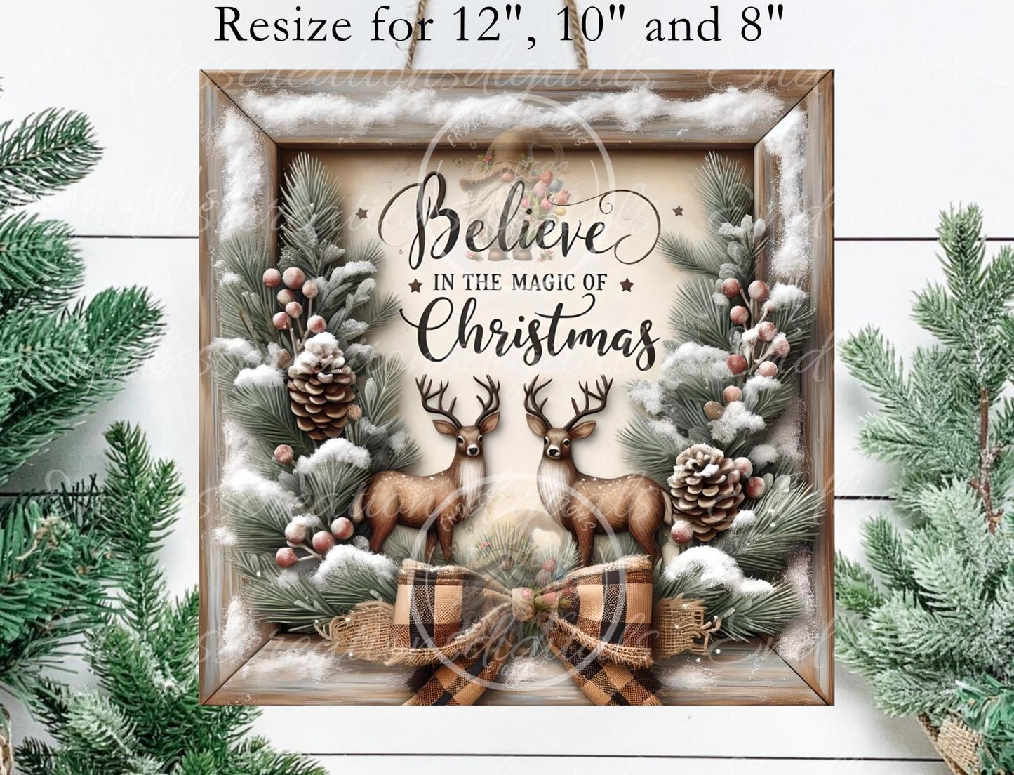 RUSTIC CHRISTMAS DEER Door hanger, cutting board, coasters,  sublimation high resolution 2 files for download 1 add your own text