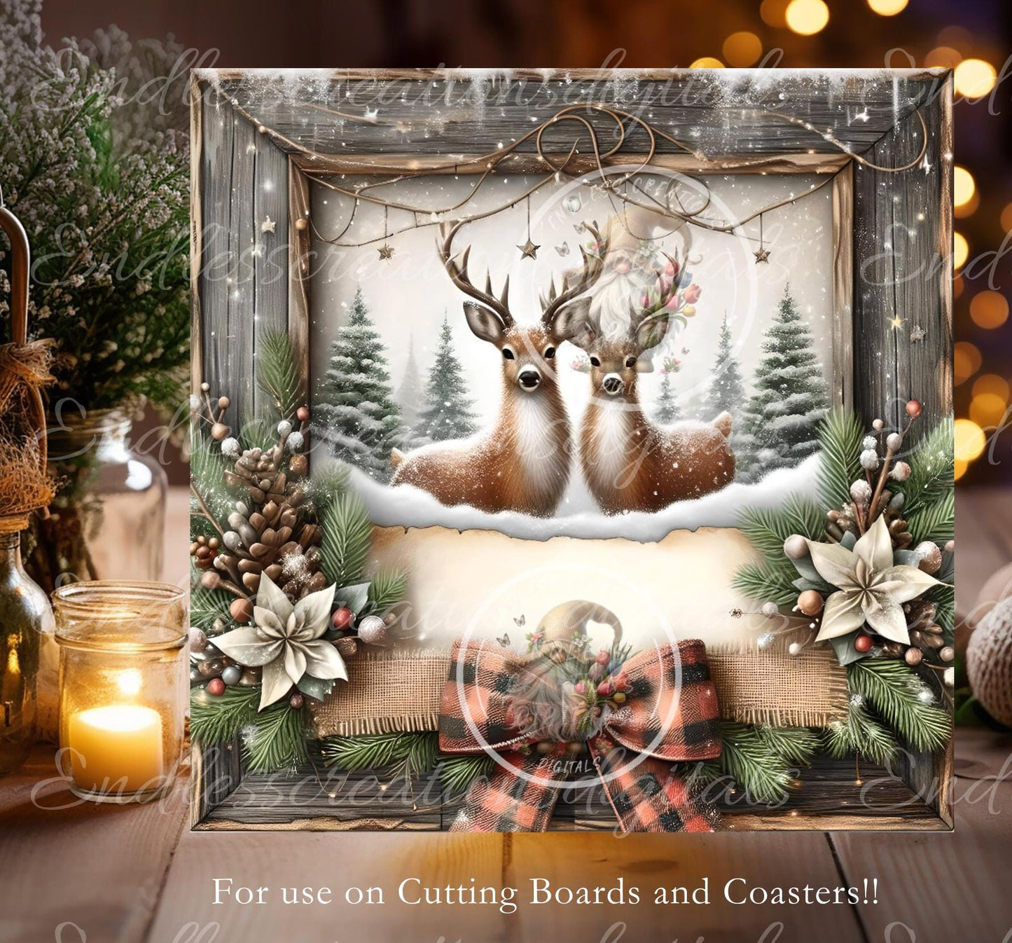 BELIEVE DEER SQUARE Door Hanger, cutting board, coasters,  sublimation high resolution 2 files for download 1 add your own text Resize