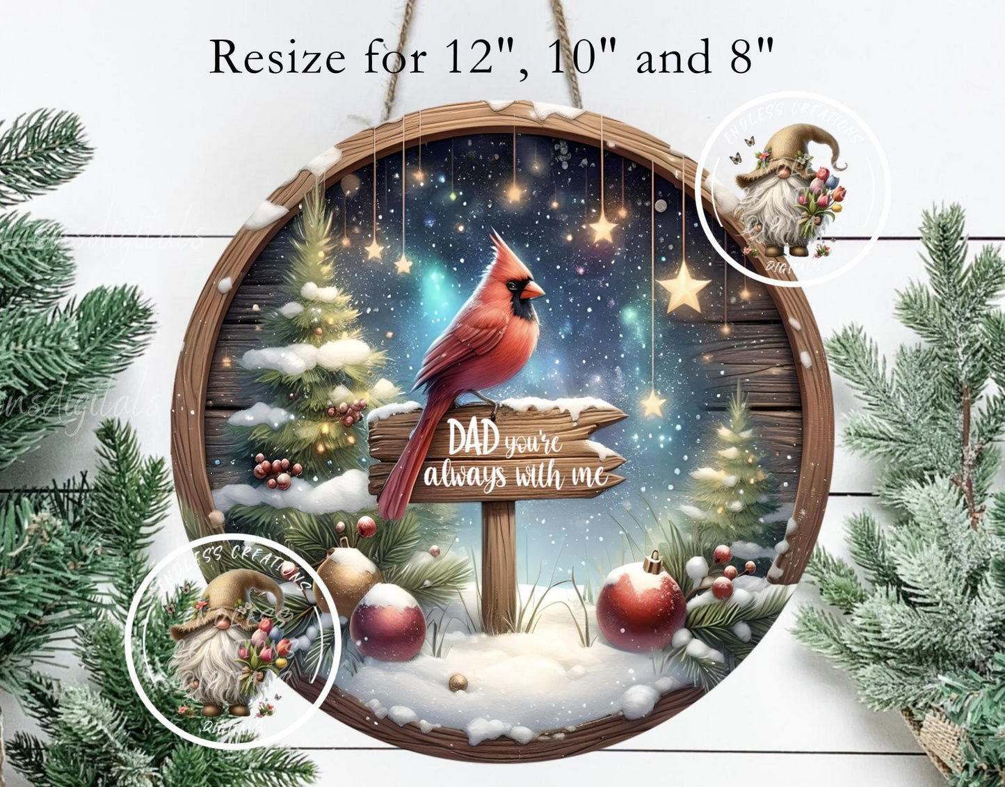 DAD MEMORIAL CARDINAL ornament, Door Hanger for sublimation high resolution 2 files for download 1 add your own text