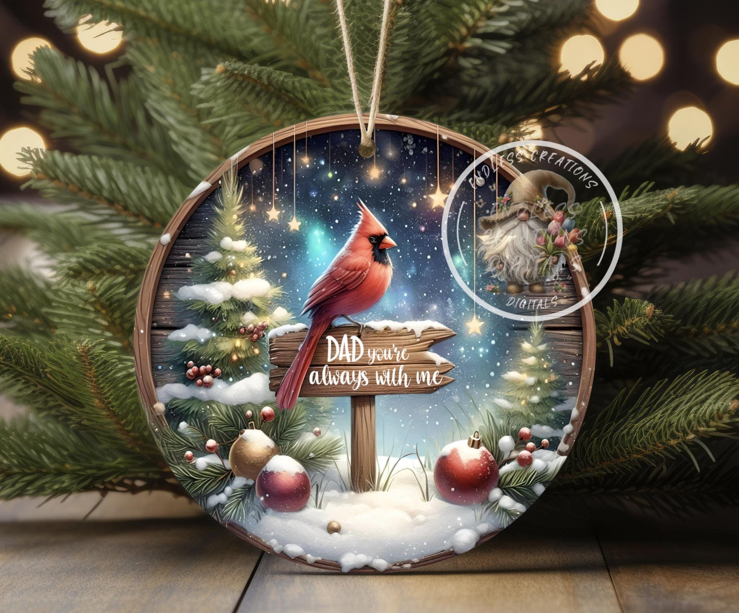 DAD MEMORIAL CARDINAL ornament, Door Hanger for sublimation high resolution 2 files for download 1 add your own text